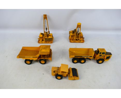 Joal - 5 x unboxed construction vehicles in 1:50 scale, Volvo BM A35 Articulated Dumper, Volvo 540 Dump Truck, CAT 591 Pipe L
