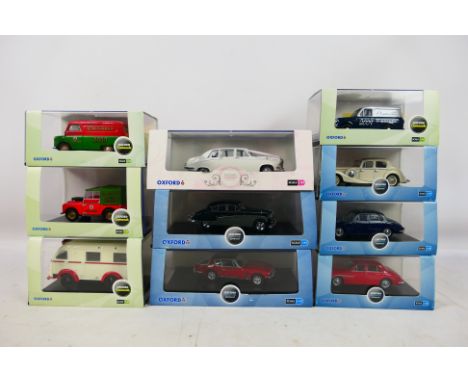 Oxford - 10 1/43 scale diecast vehicles in perspex case to include DS001W Daimler DS420, J1003 Jensen Interceptor, JSS001 Cre
