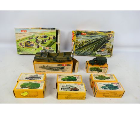 Airfix - 10 HO/OO scale military plastic toys to include #1708 Pontoon Bridge, #1831 German Tiger Tank, #1658 Landing Craft a