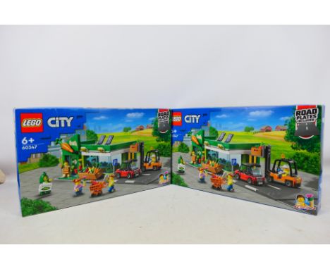 Lego - 2 x factory sealed Lego City Grocery Store sets # 60347. These now retired sets are unopened so are presumed to be Min