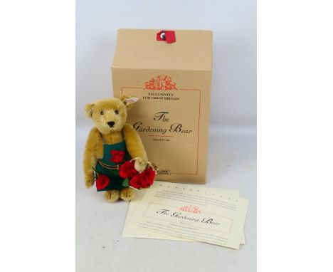 Steiff - A boxed Steiff 'Limited Edition' #654824 'The Gardening Bear'. The blond 21cm bear comes with Steiff button to ear p