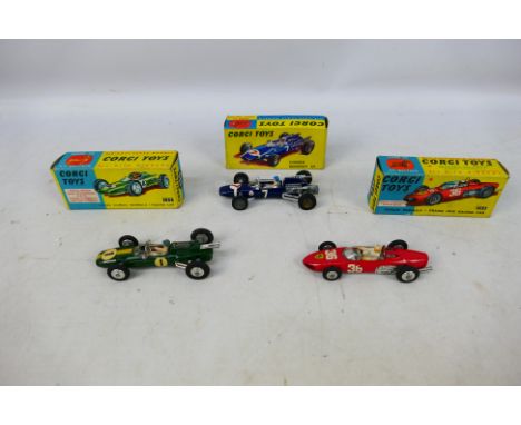 Corgi - 3 boxed Corgi diecasts to include #154 Ferrari Formula 1 Grand Prix racing car, #155 Lotus Climax formula 1 racing Ca