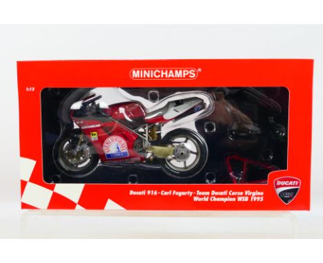 Minichamps - A boxed 1:12 scale Carl Fogarty Ducati 916 Team Ducati Corse Virginio World Champion WSB 1995 model # 951201. Th