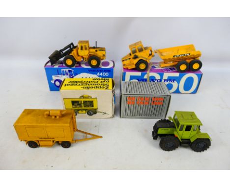 NZG - Gescha - Other - 4 x boxed 1:50 scale models, a Mercedes Benz MB Trac 1300, a CAT Generator # 10, Volvo BM 4400 Loader 