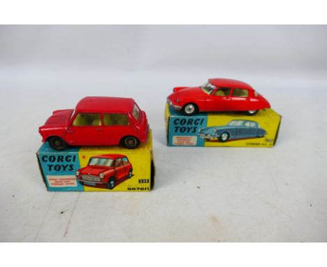 Corgi - A pair of boxed Corgi diecasts to include #225 Austin Se7en and #210S Citroen D.S.19; both red with lemon interior. I