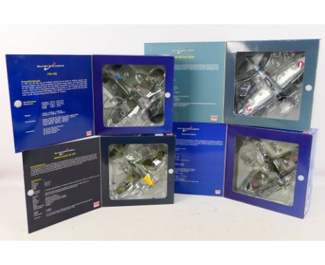 Hobby Master - 4 x boxed aircraft in 1:48 scale, Messerschmitt Bf109, Supermarine Spitfire, Focke Wulf FW-190 and Japan A6M Z