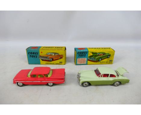 Corgi - A pair of boxed diecasts to include #220 Chevrolet "Impala"; Pink with Lemon interior and #224 Bentley Continental Sp
