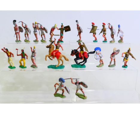 Timpo - Britains Herald - A group of unboxed collectable plastic soldiers including a cohort of Timpo Romans, two Native Amer