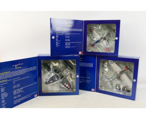 Hobby Master - 3 x aircraft in 1:48 scale, P-51 Mustang, P-47 Thunderbolt and F4U Corsair. All have been on display so have s