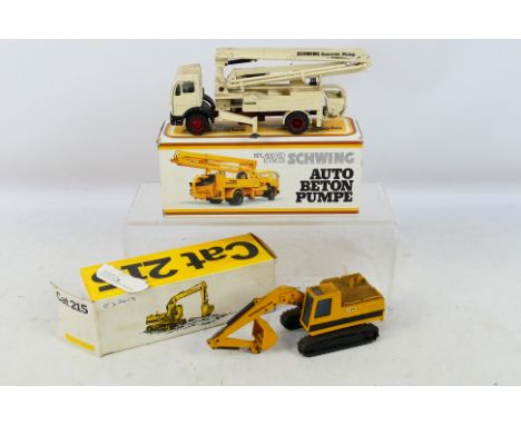 NZG - 2 x boxed 1:50 scale models, Mercedes Benz Schwing BPL 600 HD KVM23 Concrete Pumper # 170 and CAT 215 Excavator # 190. 