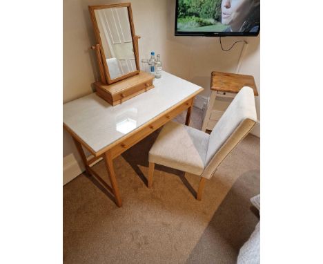 A Two Drawer Classic Writing Table In Light Oak With Tempered Glass Top Protector 170 x  56 x  75cm Complete With A Pekalp Lo