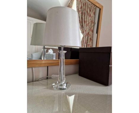 A Glass Column Desk Lamp With Sateen Shade 38cm