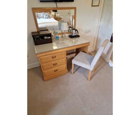 Light Oak Writing Desk Functional Design Emphasising The Natural Grain Of Wood The Plank Top Moulded Left Above A Set Of Thre