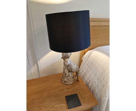 A Pair Of Table Lamps Elegantly Fashioned In A Silver Metallic, This Table Lamp Features Two Intricately Designed Parrots And