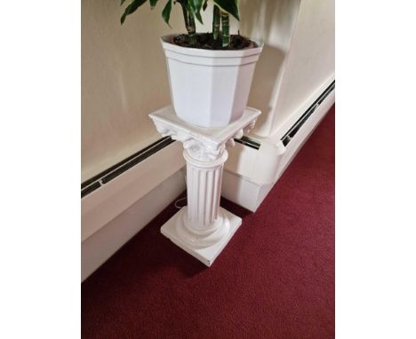 A Ceramic Planter And Grecian Style White Plinth Planter 20cm And Plinth 58cm Tall