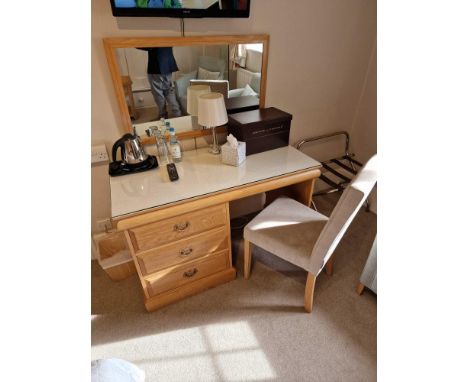 Light Oak Writing Desk Functional Design Emphasising The Natural Grain Of Wood The Plank Top Moulded Left Above A Set Of Thre