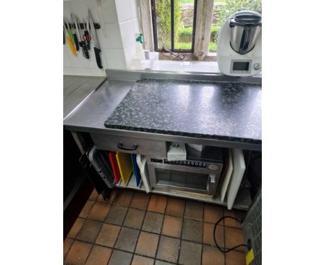 Stainless Stee Top Preparation Table With Marble Cutting Block Inset Complete With Drawer And Under Shelf 120 x  61 x  90cm