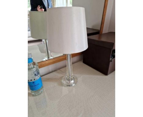 A Pedestal Table Lamp A Glass Column Design With Sateen Shade 38cm