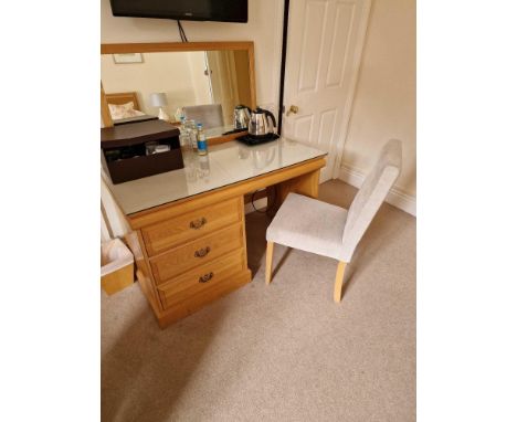 Light Oak Writing Desk Functional Design Emphasising The Natural Grain Of Wood The Plank Top Moulded Left Above A Set Of Thre