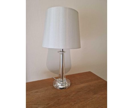A Glass Column Desk Lamp With Sateen Shade 38cm