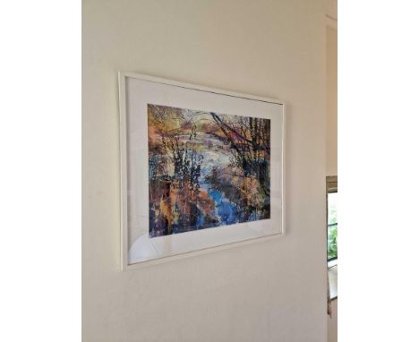 Framed Art Titled Winter Light Along The Itchen By Maureen Davies Mixed Media Signed And Dated 2017 In A White Wood Profile F