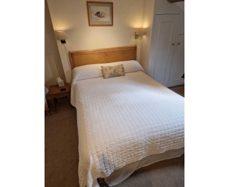 Mitre Hotel Contract King Size Mattress 150 x  200cm Complete With Divan Bases And Light Oak Wall Mounted Headboard