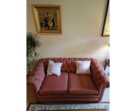 Bourne Furniture Classic Chesterfield Sofa in Skopos Chamonix Slalom C8 Fraise upholstery On Bun Feet 165 x 90 x 70cm