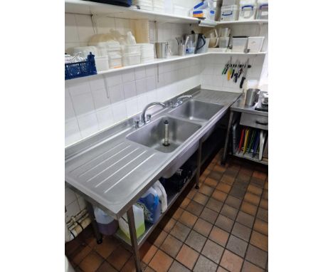 Stainless Steel Twin Bowl Twin Drainer Commercial Sink With Taps And Under Shelf 240 x  66cm