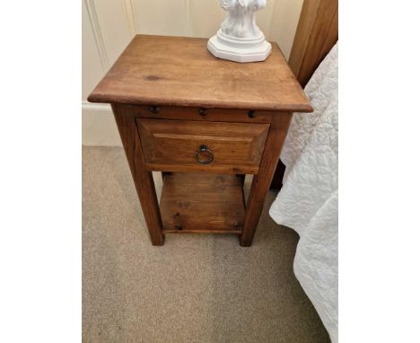 A Pair Of Oak Nightstands Single Drawer With Ring Pull Handles And Lower Shelf 41 x  36 x  60cm