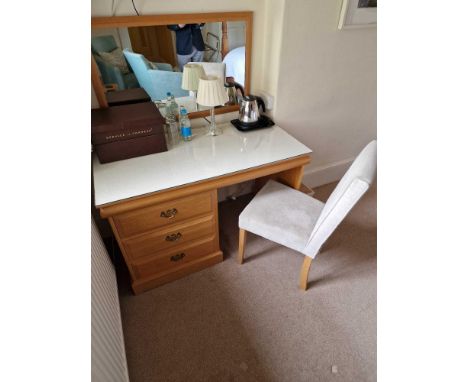 Light Oak Writing Desk Functional Design Emphasising The Natural Grain Of Wood The Plank Top Moulded Left Above A Set Of Thre