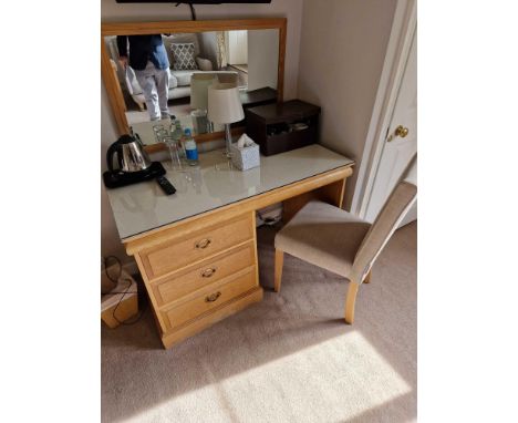 Light Oak Writing Desk Functional Design Emphasising The Natural Grain Of Wood The Plank Top Moulded Left Above A Set Of Thre