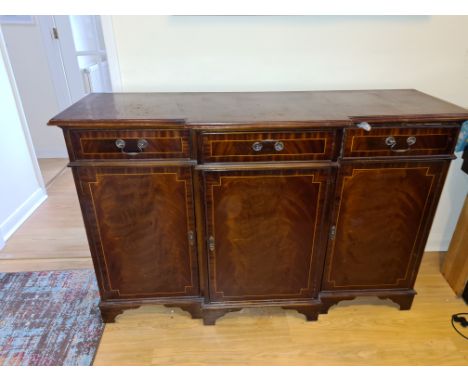 George III Style Inlay Mahogany Breakfront Sideboard. The Frieze With Three Small Drawers Below Which Site A Central Cupboard
