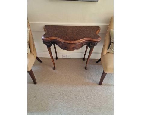 George II Period Mahogany Fold Over Top Card, Tea Or Gaming Table. The Beautifully Shaped Figured Mahogany Top Raised On Shap