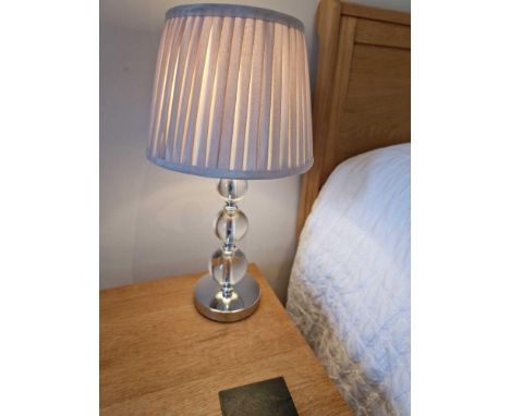 A Pair Of Classic Stacked Orb Table Lamps With Linen Shade A Table Lamp Of Elegance And Grace, Crafted From Three Crystal Bal