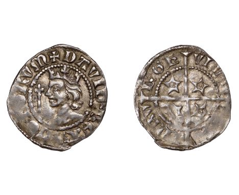 David II (1329-1371), Second coinage, Class A, Sterling, class A, Edinburgh, small young bust with sloping shoulder, saltire 