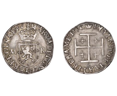 Mary (1542-1567), First period, Testoon, type IIIa, 1556, mm. crown on rev. only, small high-arched crown, no annulets below 