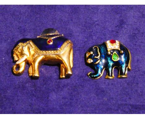 2 Enamel Elephant Brooches
