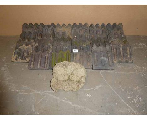 40 reclaimed Victorian Staffordshire Blue ceramic garden edging tiles and a wall pocket