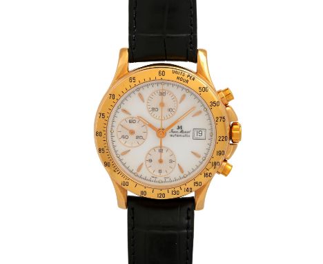   JEAN MARCEL Chronograph. Herrenuhr.  Gold 18K. Automatic-Werk. Lederband, getauscht 12/2020, mit Stiftschließe. Gebrauchssp