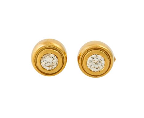   Paar Ohrstecker mit Brillanten,  zus. ca. 0,54 ct (punziert), ca.  LGW-GW (J-K)/SI-P1, GG 14K, 2,5 g, D: 7 mm, 20. Jh., lei