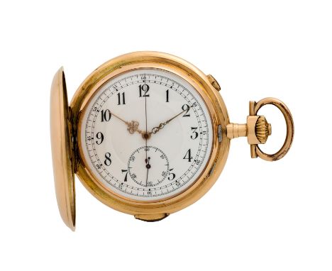   Taschenuhr mit Viertelstundenrepetition und Monopusher Chronograph.  Gold 14K. Handaufzug-Werk. Gebrauchsspuren an Gehäuse!