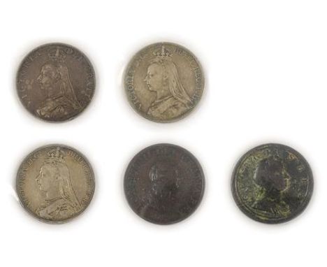 Victoria, 2 x Crowns: 1889 &amp; 1891 both with minor rim imperfections &amp; light surface marks, toned AFine to Fine &amp; 