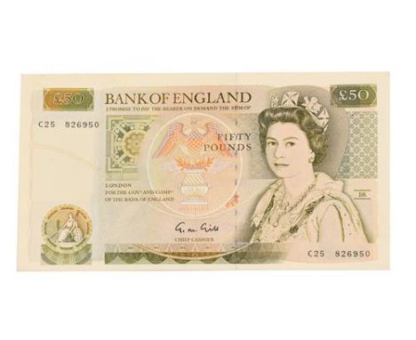 Bank of England £50, C25 826950, series 'D' Pictorial issue, rev. Sir Christopher Wren, signature G.M. Gill (July 1988), smal
