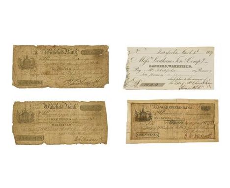 Wakefield Bank, 2 x One Pound Promissory Notes, circa 1812, 'For Godfrey W. Wentworth, Rob. Chaloner, Thos. Rishworth and Tho