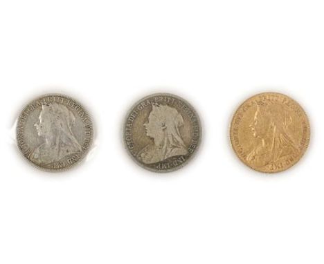 Victoria Sovereign 1899 light contact marks AFine/Fine, together with florin 1897 AFine/Fine &amp; shilling 1899 VG/AFine