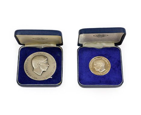 Two Commemorative Silver Medals, both struck by Pinches &amp; comprising: (1) 'Investiture of Charles, Prince of Wales', Caer