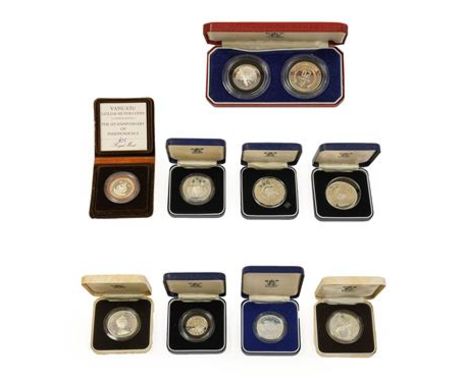 10 x Foreign &amp; Commonwealth Commemorative Silver Proof Coins comprising: Tuvalu 10 dollars 1980 'Queen Mother's 80th Birt