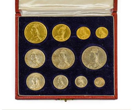 Victoria, Golden Jubilee Gold &amp; Silver Set 1887, an 11-coin set comprising: gold £5 entire surfaces of both sides heavily