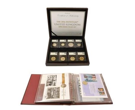 'Datestamp' UK Specimen Year Set 2016, a collection of 8 coins commemorating 6 anniversaries in 2016 &amp; comprising: £5 'Qu