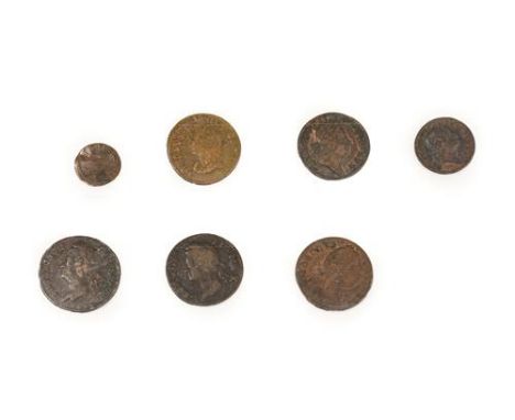 Ireland, 7 x Base Metal Coins, Charles I to George III comprising: Charles I farthing, 'Richmond' issue, mm: annulet(?), sing